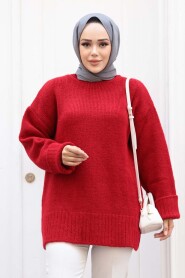 Red Knit Modest Sweater Tunic 87181K - 2