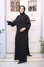 Ribbed Black Knit Modest Two-Piece Set 17207S - 3