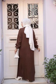 Ribbed Brown Knit Modest Two-Piece Set 17207KH - 4
