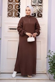 Ribbed Brown Knit Modest Two-Piece Set 17207KH - 2