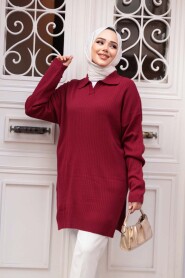 Ribbed Burgundy Knit Modest Sweater Tunic 65903BR - 2