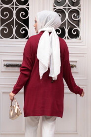 Ribbed Burgundy Knit Modest Sweater Tunic 65903BR - 3