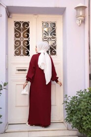 Ribbed Claret Red Knit Modest Two-Piece Set 17207BR - 4