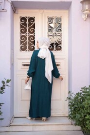 Ribbed Petrol Green Knit Modest Two-Piece Set 17207PY - 4