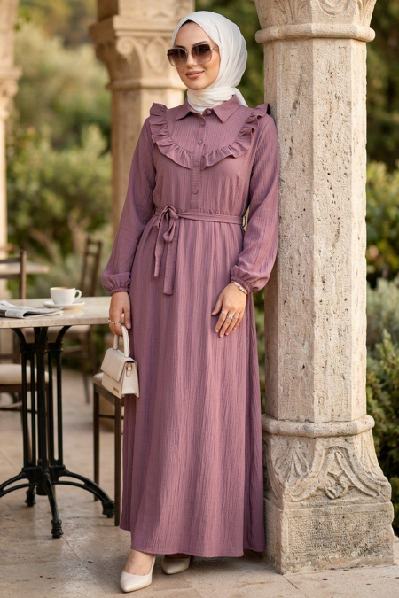 Ruffle Detail Lilac Modest Dress 20311LILA - 