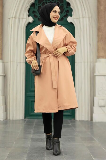Salmon Pink Hijab Coat 5829SMN - NEVA STYLE