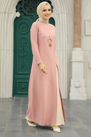 Salmon Pink Hijab Double Suit 52221SMN - Thumbnail