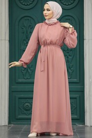 Salmon Pink Hijab Dress 10252SMN - 2