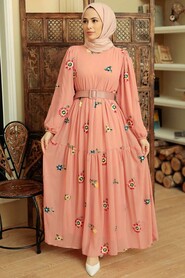 Salmon Pink Hijab Dress 10270SMN - NEVA STYLE