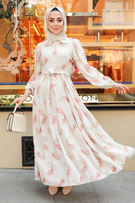 Salmon Pink Hijab Dress 10302SMN - NEVA STYLE