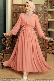 Salmon Pink Hijab Dress 10411SMN - 1