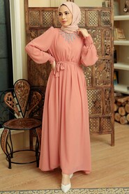 Salmon Pink Hijab Dress 10411SMN - 2