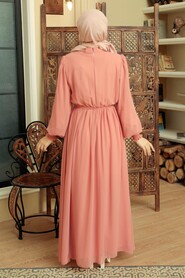 Salmon Pink Hijab Dress 10411SMN - 3