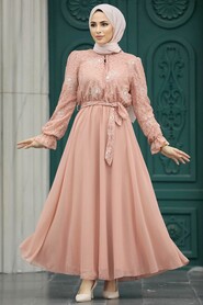 Salmon Pink Hijab Dress 12170SMN - 1
