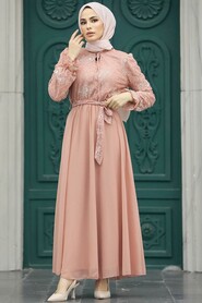 Salmon Pink Hijab Dress 12170SMN - 2