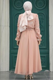 Salmon Pink Hijab Dress 12170SMN - 3
