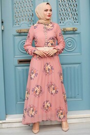 Salmon Pink Hijab Dress 1409SMN - 1
