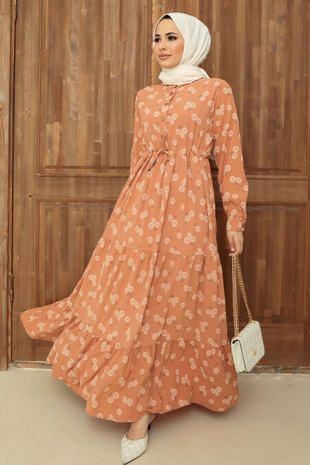 Salmon Pink Hijab Dress 22152SMN - NEVA STYLE