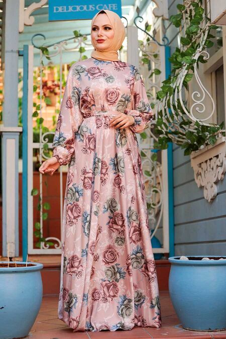 Salmon Pink Hijab Dress 22162SMN - NEVA STYLE