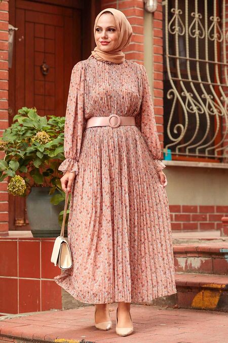 Salmon Pink Hijab Dress 23401SMN - NEVA STYLE