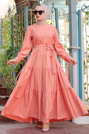 Salmon Pink Hijab Dress 23540SMN - 1