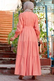 Salmon Pink Hijab Dress 23540SMN - 2