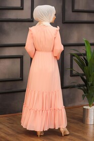 Salmon Pink Hijab Dress 2409SMN - 2