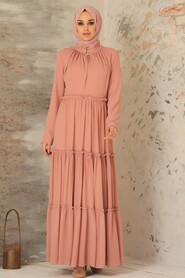 Salmon Pink Hijab Dress 2746SMN - 2