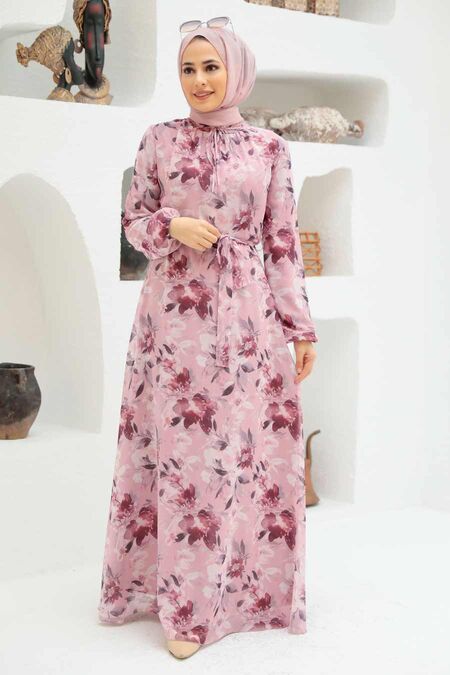 Salmon Pink Hijab Dress 279014SMN - NEVA STYLE