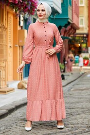 Salmon Pink Hijab Dress 3734SMN - 1