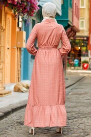 Salmon Pink Hijab Dress 3734SMN - 2