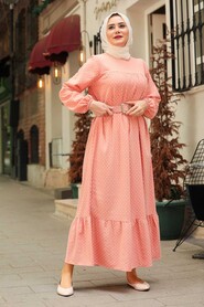 Salmon Pink Hijab Dress 3738SMN - 1