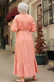 Salmon Pink Hijab Dress 3738SMN - 2