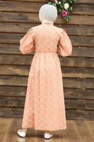 Salmon Pink Hijab Dress 4338SMN - 2
