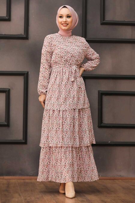 Salmon Pink Hijab Dress 53473SMN - NEVA STYLE