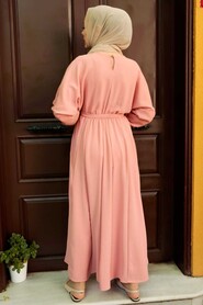Salmon Pink Hijab Dress 76150SMN - 4