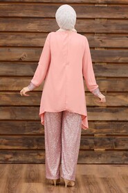 Salmon Pink Hijab Dual Suit Dress 1207SMN - 2