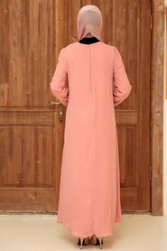  Modern Salmon Pink Islamic Long Sleeve Dress 12951SMN - 2
