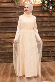  Long Salmon Pink Islamic Wedding Dress 2203SMN - 1