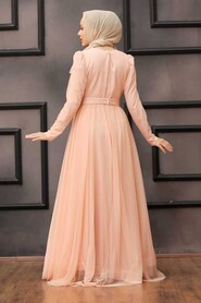 Salmon Pink Hijab Evening Dress 23341SMN - 6