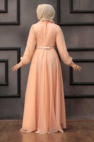  Long Salmon Pink Hijab Engagement Gown 2712SMN - 3