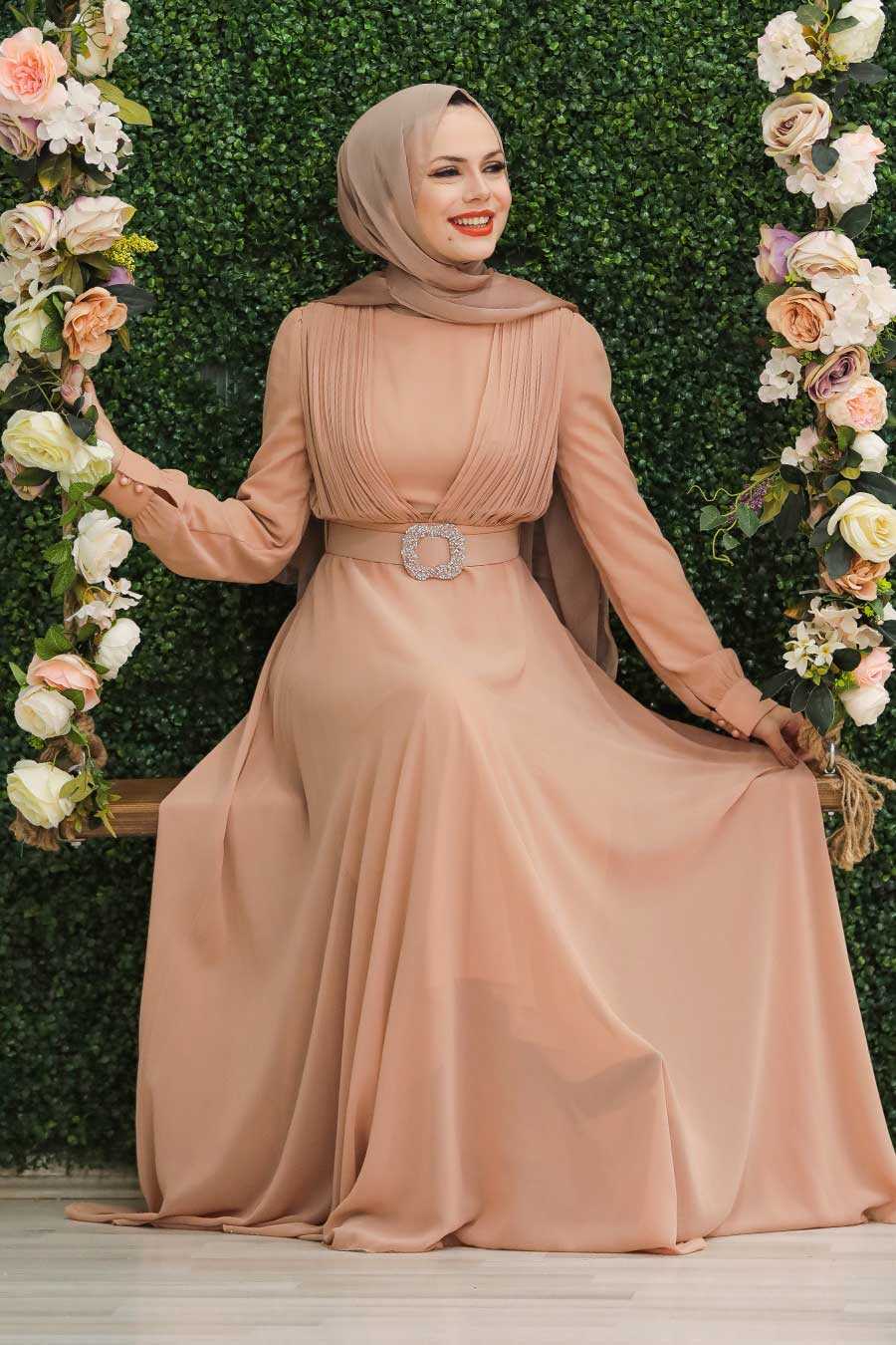 Modern Salmon Pink Hijab Evening Dress 27690smn Neva