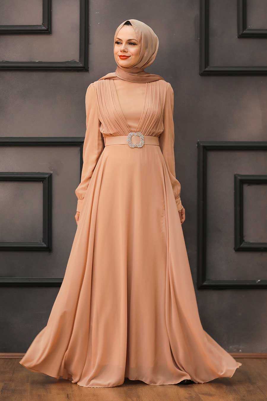 Modern Salmon Pink Hijab Evening Dress 27690smn Neva