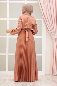  Satin Salmon Pink Islamic Clothing Engagement Dress 3031SMN - 2