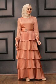  Salmon Pink Turkish Hijab Muslim Evening Dress 3037SMN - 2