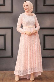 Salmon Pink Hijab Evening Dress 41160SMN - 1