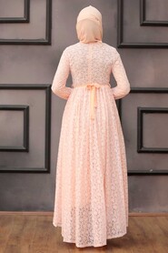 Salmon Pink Hijab Evening Dress 41160SMN - 3