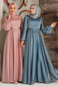  Elegant Salmon Pink Islamic Clothing Evening Gown 5215SMN - 4