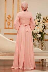  Plus Size Salmon Pink Hijab Engagement Dress 5470SMN - 3
