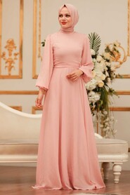  Plus Size Salmon Pink Hijab Engagement Dress 5470SMN - 2